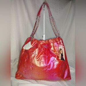 Paris Hilton London Quilted Chain Shoulder Women's Bag Sunset Coral Metallic